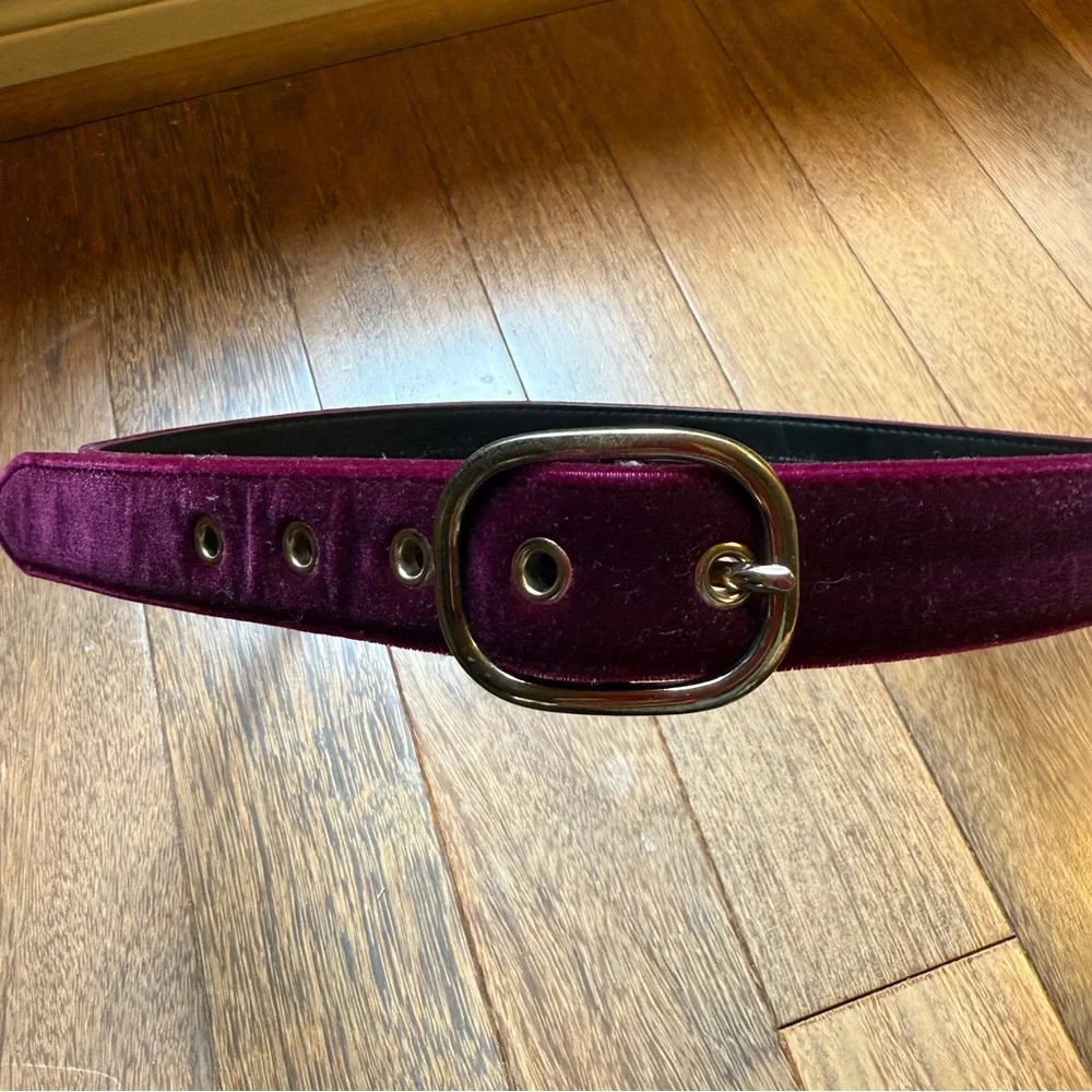 Ann Taylor Elegant Purple Velvet Belt with Gold Buckle Size Small
